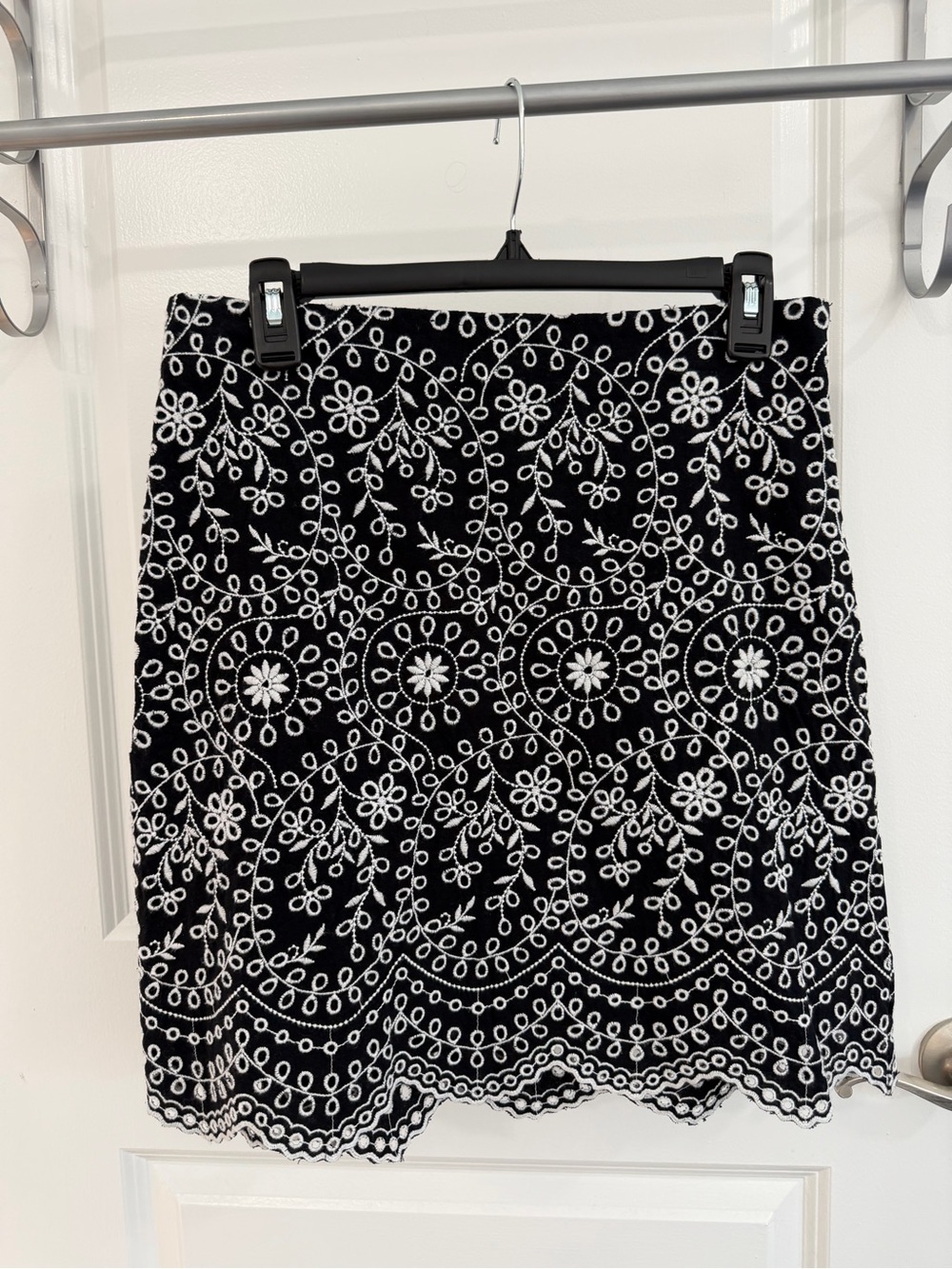 LOFT Black Skirt with White Floral Eyelet Embroidery